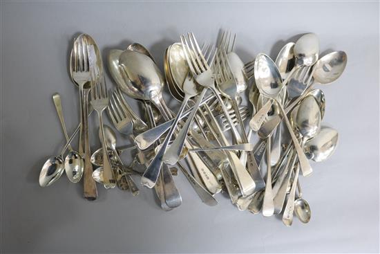 A George IV silver thirty six piece Old English pattern part canteen of flatware, London, 1827/8. 52.5 oz.
